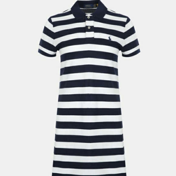 NWT Polo Ralph Lauren Stripe Mesh Polo Mini Dress - Navy Multi - Picture 1 of 12